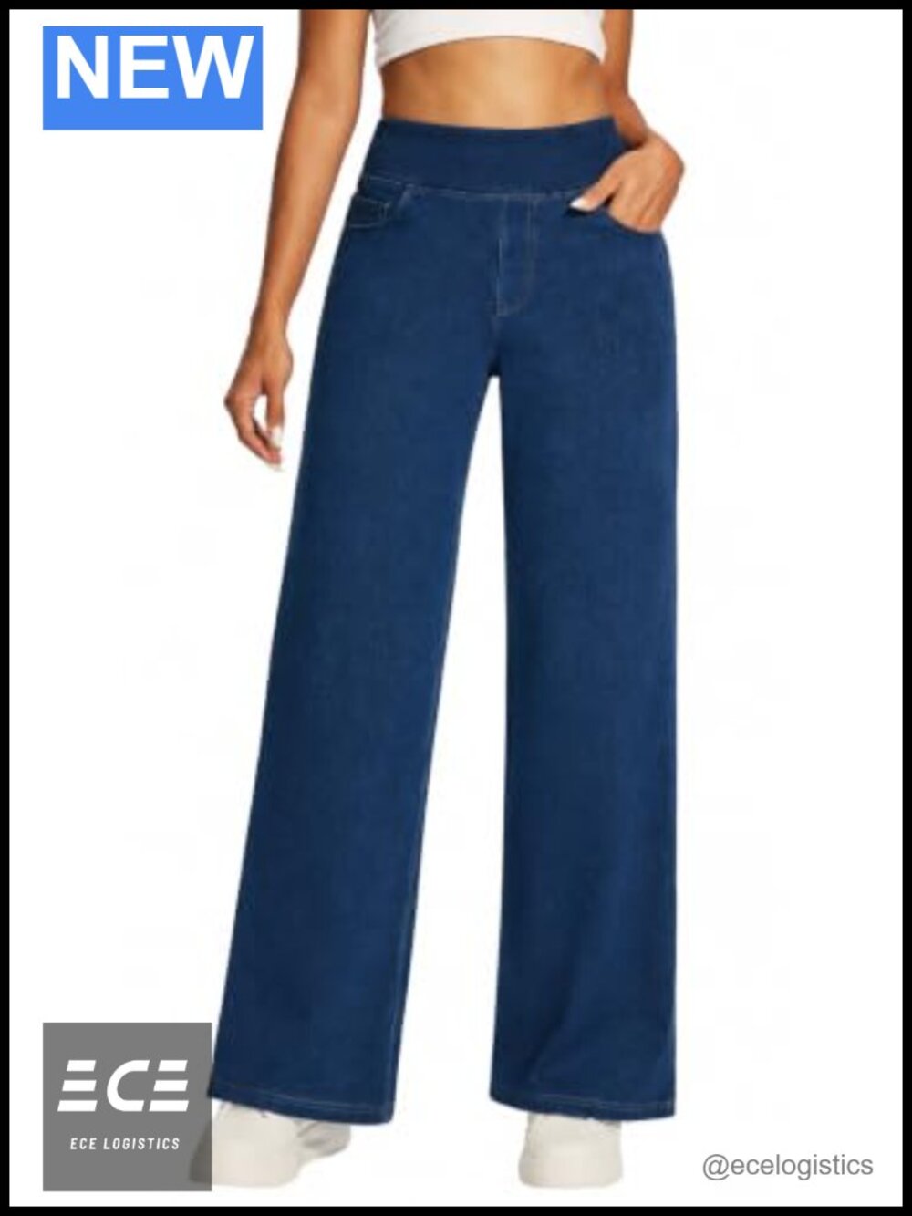 Heathyoga Wide Leg Pull On Stretch Denim Jeans High Rise 5 Pocket